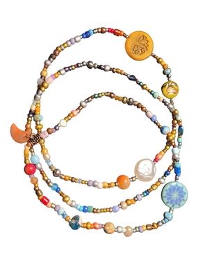 Mixed-Media Multicolor Beaded Anklet Set